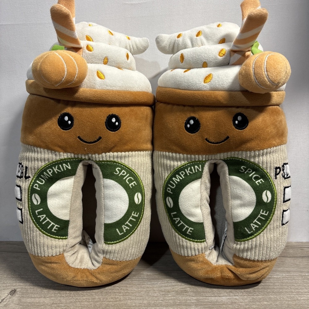 Funny Cute Slippers Squish Pumpkin Spice Latte Size M 7-8 Style # Wmfm45sg555
